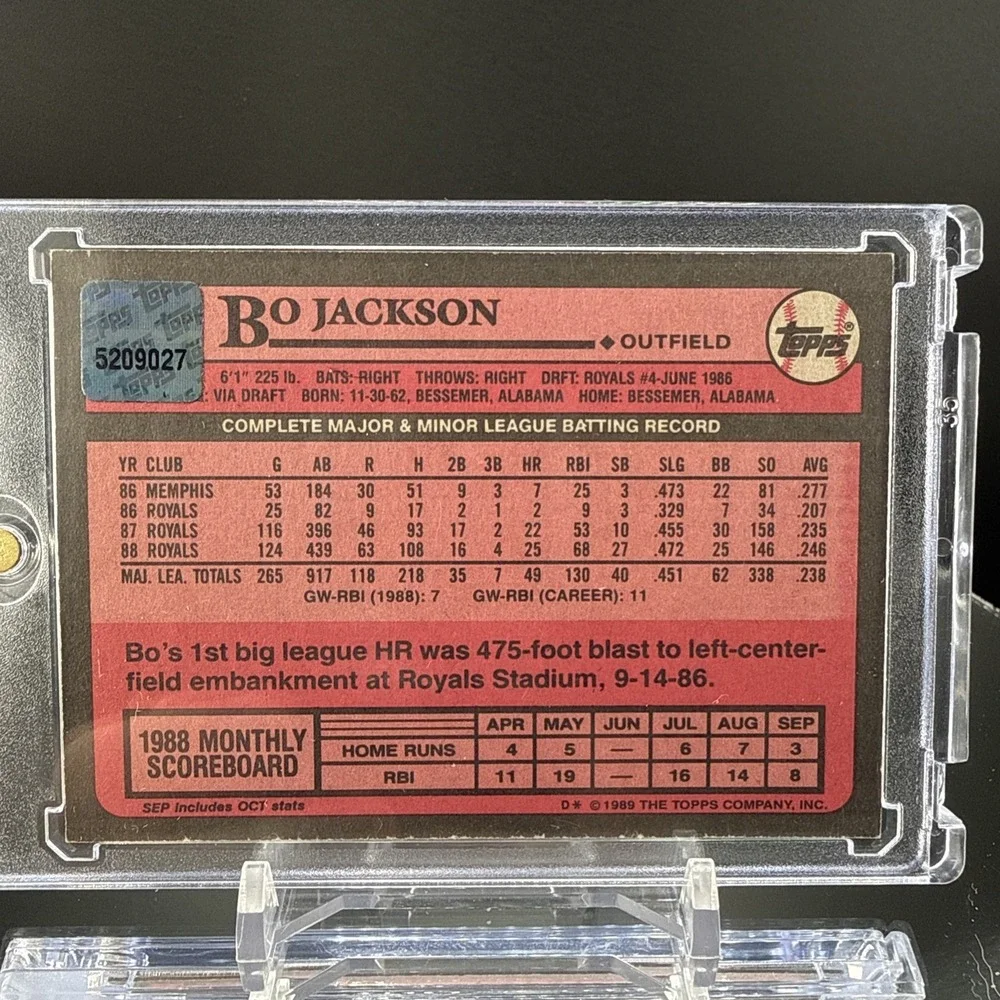 1989 Topps BO JACKSON Kansas City Royals Baseball Card #540 Autographed /300
